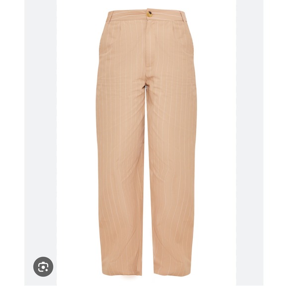 PLT Stone Poplin pinstripe wide leg pant trouser US 2 NWT brown tan - Picture 6 of 9